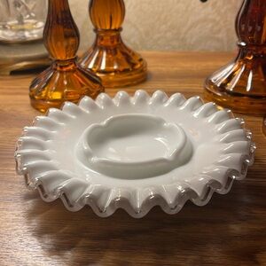 Vintage Fenton silver crest Milk glass ash tray